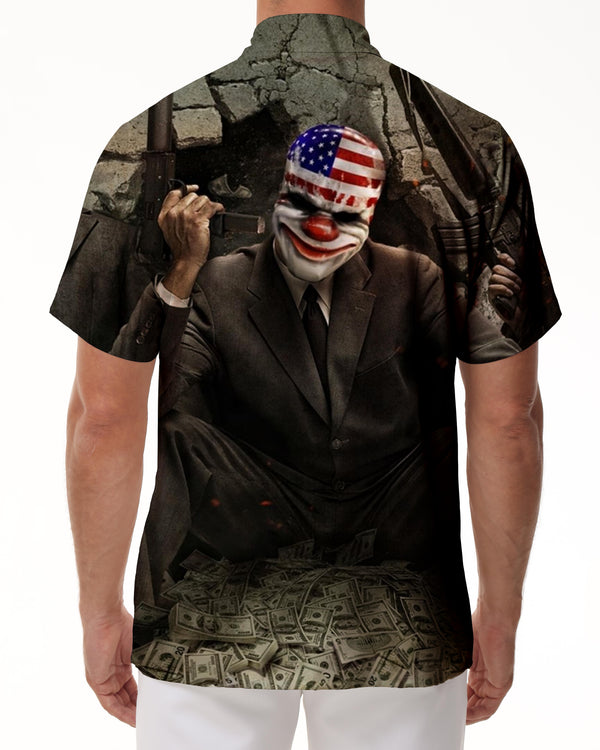 
American clown city machine gun war 3d digital printing fashion Hawaiian short sleeve button men's short sleeve casual short sleeve shirt clothing
                