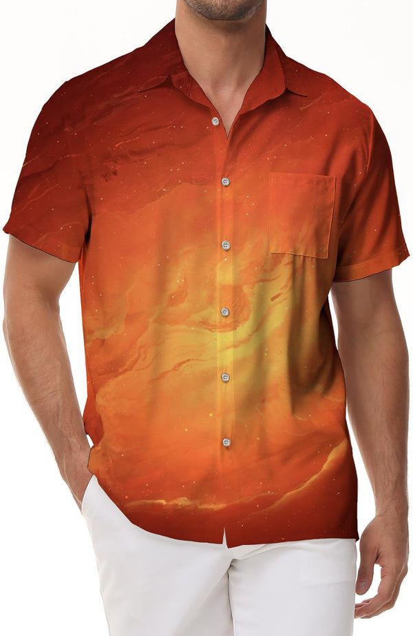 Orange color difference 3d digital printing trend men's loose street short-sleeved daily travel Hawaiian shirt short-sleeved button-down summer beach shirt casual