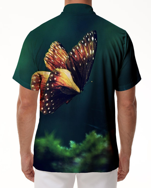 
Green floral butterfly summer tropical men's casual button shirt short sleeve trendy shirt print pattern
                