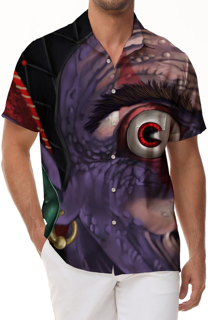 Ghoul Zombie Head Printed Men's Casual Short Sleeve Comfortable Breathable Loose Retro Abstract Comfortable Rap Shirt Short Sleeve