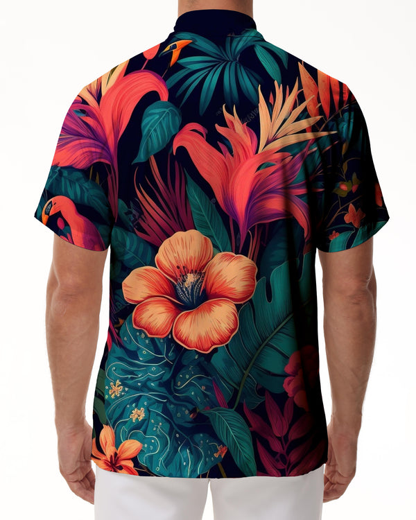 
Men's stylish Hawaiian art colorful flowers fashionable cool daily travel versatile men's casual loose tops
                
