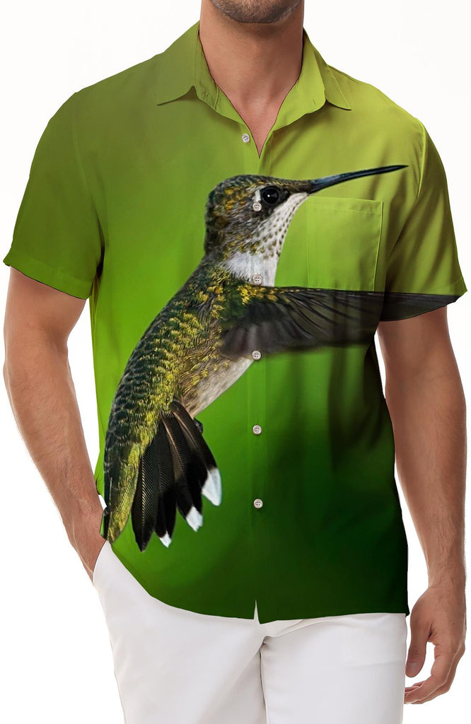 Bird Green Men's Casual Hawaiian Shirt Loose Short Sleeve Button Shirt Digital Printing Comfortable Fashion Style Seaside