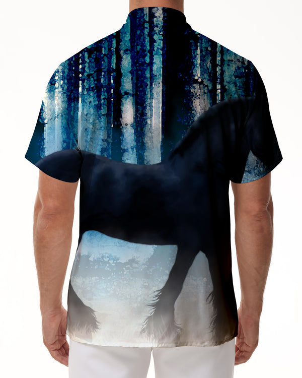 
Design wild white horse animal Hawaiian tops men's casual shirts short sleeves button lapel short sleeves
                