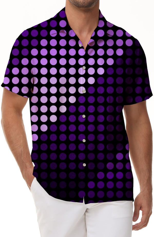 New Geometric 3D Regular Gradient Print Short Sleeve Lapel Button Lapel Shirt Fashion Casual Resort Shirt Purple