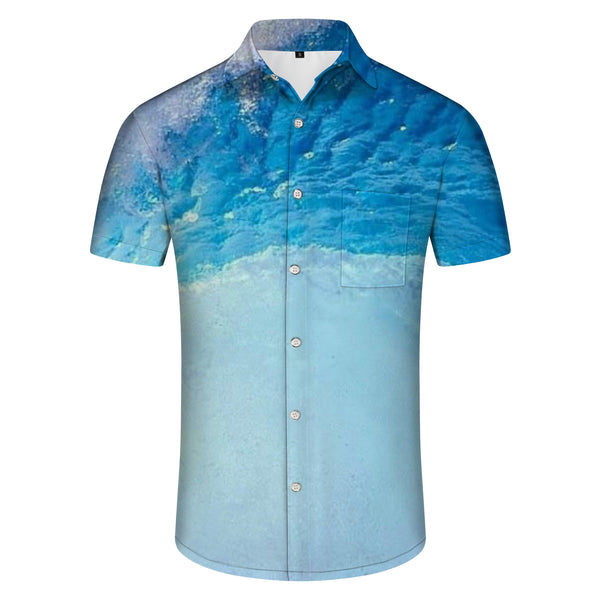 
Clear ocean street loose Hawaiian men's short-sleeved 3d print pattern button-down beach shirt gradient color
                