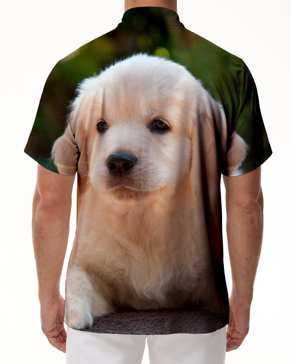 
Golden Retriever Puppy 3D Digital Print Pattern Tropical Hawaiian Retro Style Men's Loose Casual Button Lapel Summer Beach Shirt
                