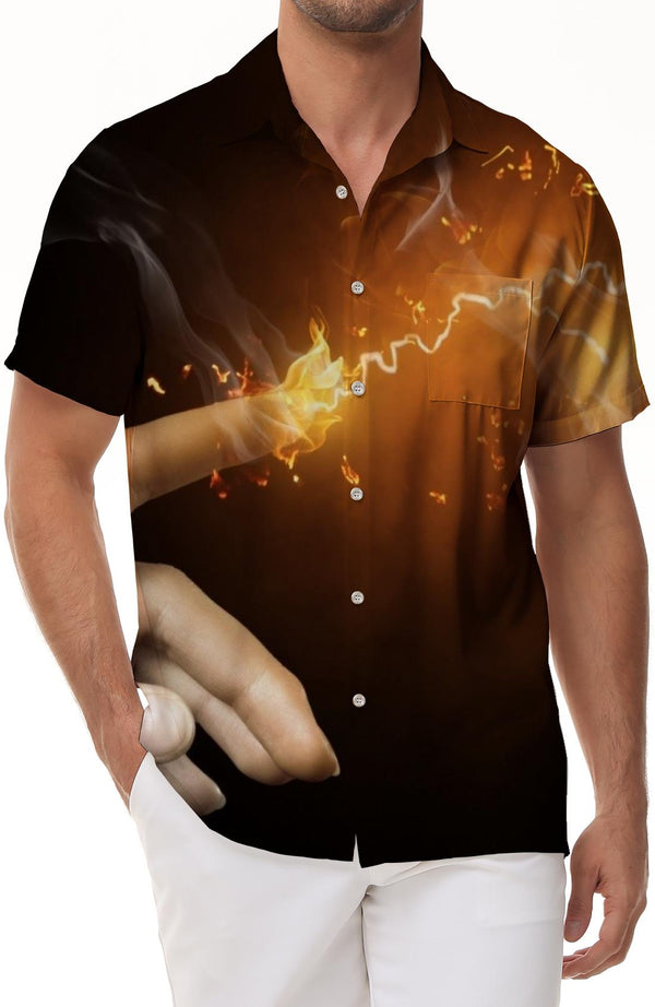 Glowing Lightning Summer Casual Printed Button-Down Shirts for Men Funny Short Sleeve Shirts Beach Outfits