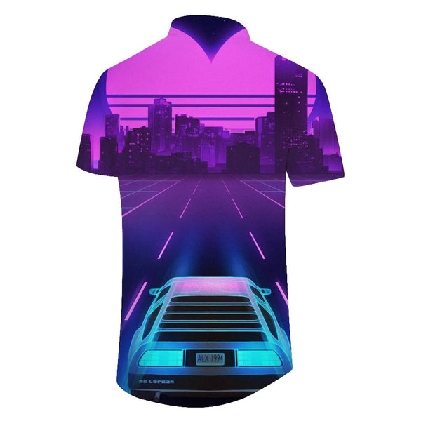 
Cool Sports Car Hawaiian Tropical Men's Casual Button Short Sleeve Shirt Printed Summer Shirt Purple
                