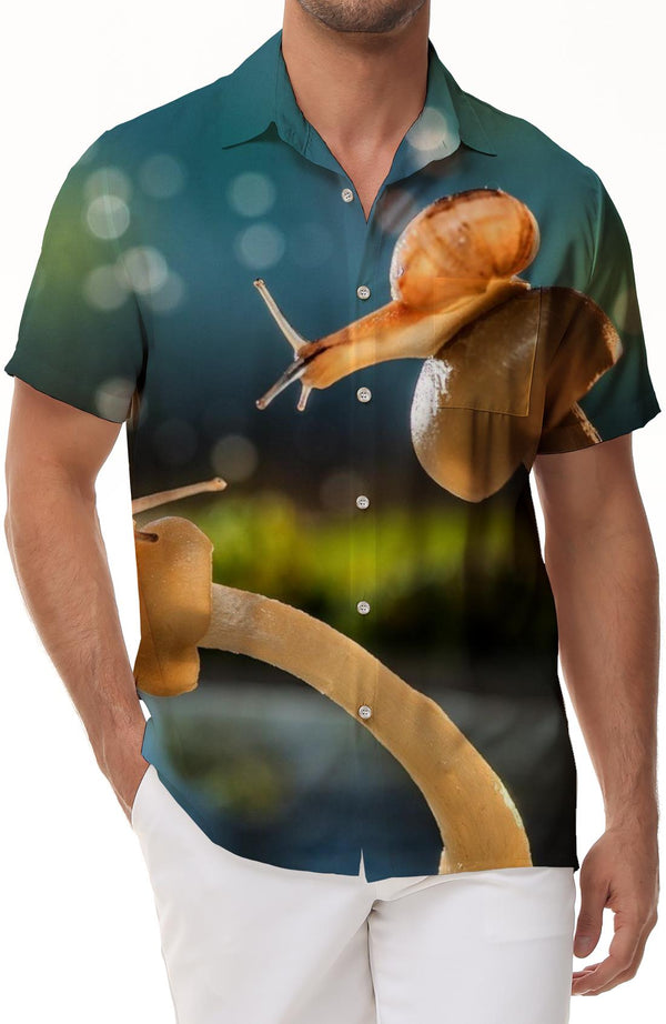 Snail Reptile Fun Men's Casual Short Sleeve Shirt Hawaiian Button Lapel Tropical Four Seasons Short Sleeve Shirt Tops