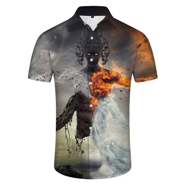 
Burning Orange Flame Men's Loose Short Sleeve Shirt 3D Printed Button-Up Beach Seaside Casual Hawaiian Shirt Printed Pattern
                