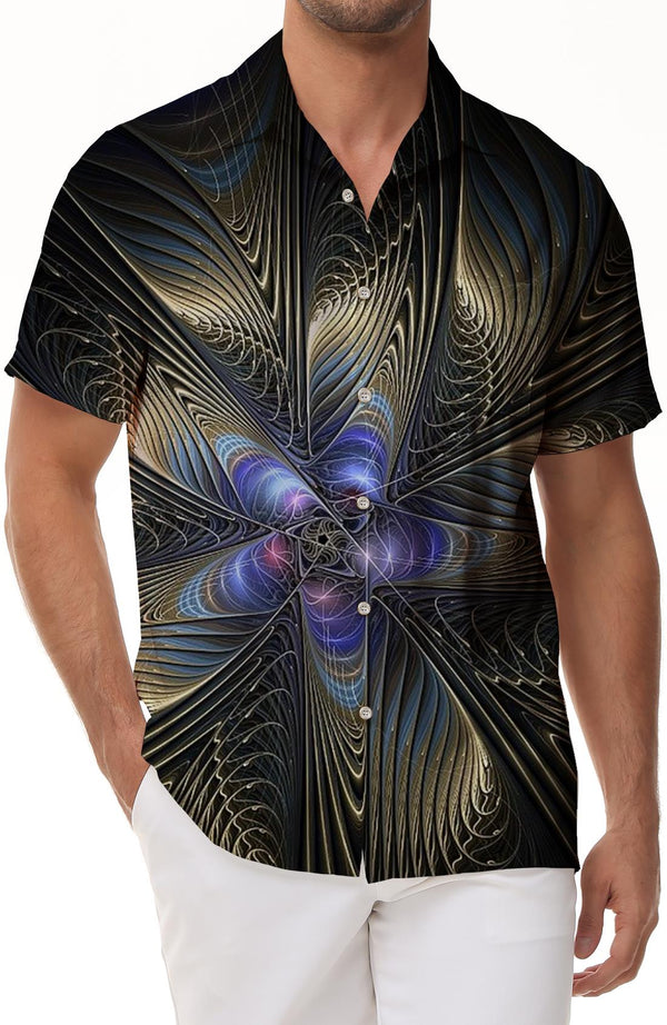 Visual geometric pattern lapel button-down short sleeves fashionable summer short sleeves suitable for tropical vacations and seaside activities