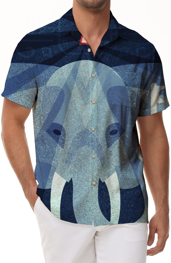 Bohemian Elephant Pattern Men's Casual Polyester Shirt Men's Short Sleeve Shirt Button Casual Shirt Loose Tops Vacation Short Sleeve