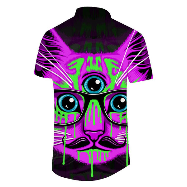 
Purple three-eyed cat 3d printing Hawaiian style breathable men's casual loose shirt summer shirt men's hip-hop popular men's retro short sleeve
                