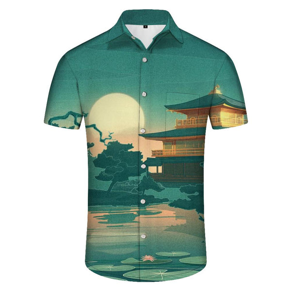 
Forbidden City Japanese Palace Anime Moon Lotus Pond Men's Casual Loose Short Sleeve Sports Hawaiian Shirt Casual Short Sleeve Tops
                