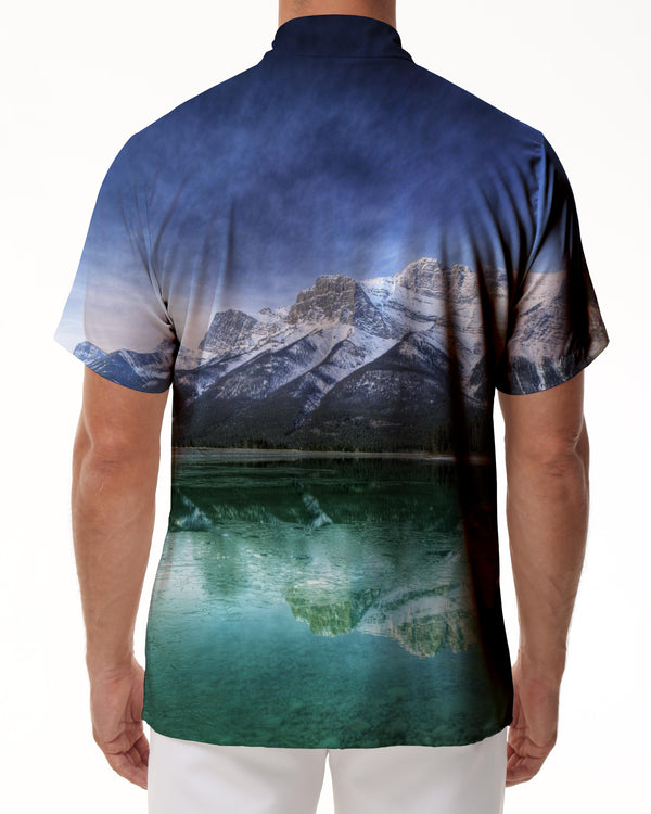 
High mountain snow mountain beautiful nature scenery Hawaii button down lapel short sleeve shirt beach waves men's short sleeve button down shirt tropical
                