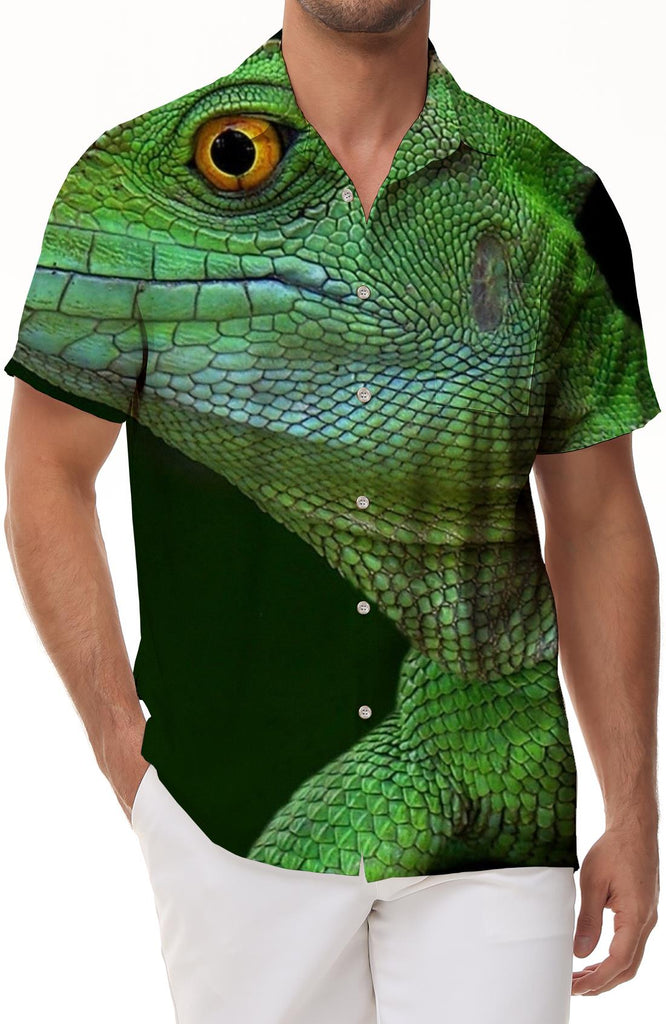 Reptile Lizard Print Beach Holiday Men's Casual Button Shirt Short Sleeve Summer Beach Shirt Tropical Rainforest