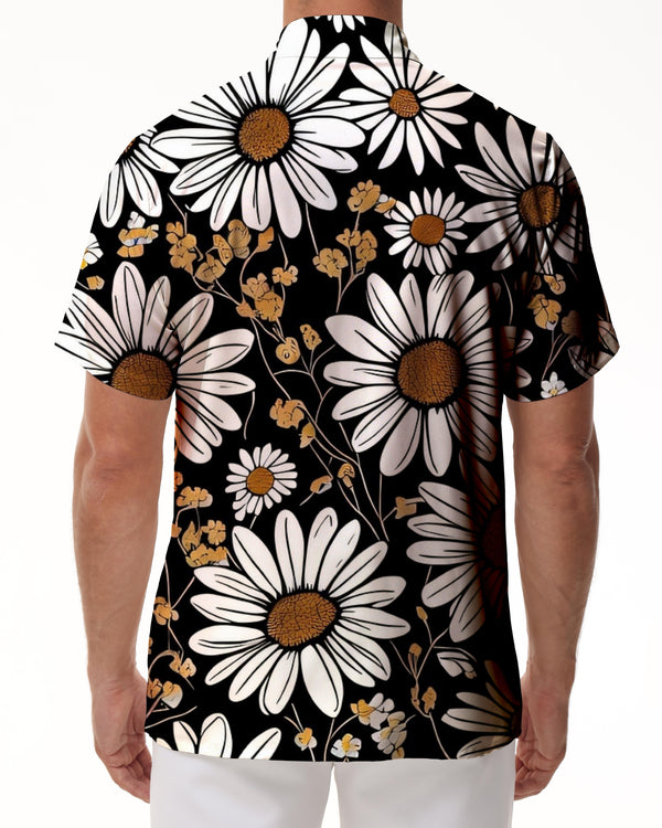 
Retro chrysanthemum 3d digital print pattern tropical Hawaiian fashion fun cool men's loose short-sleeved shirt
                