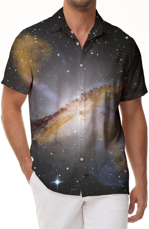Galaxy Planet Men's Button-Down Loose Shirt Summer Casual Short Sleeve Top Perfect for Beach Vacations