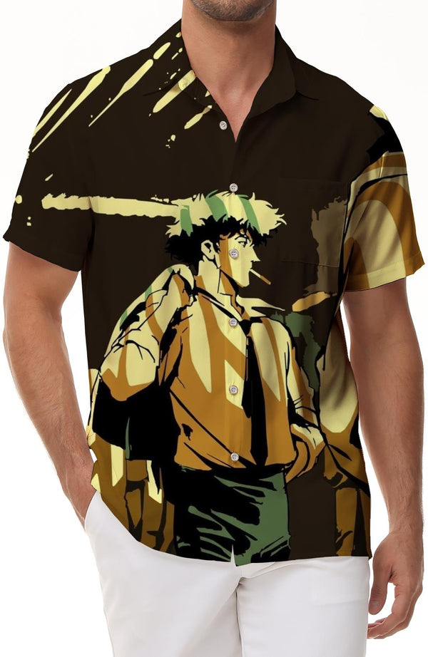 
Tropical Four Seasons Fashion Japanese Cartoon Animal Characters Lapel Button-Down Pocket Short Sleeve Shirt Men's Street Daily Clothes
                