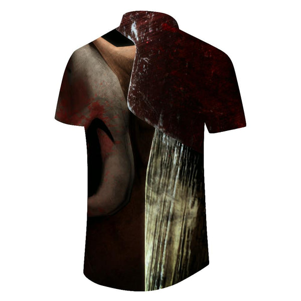 
Funny evil movie version clown circus clown sharp knife casual men's short sleeve Hawaiian tropical button four seasons fashion short sleeve shirt summer
                