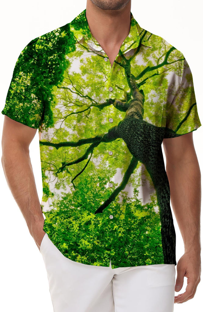 Trendy Natural Blue Tree Shirt Summer New Men's Casual Lapel Shirt 3D Printing Streetwear Fashion