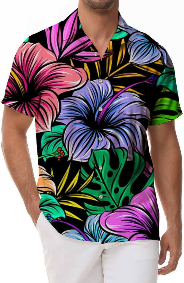 Trendy Summer Shirts Colorful Flowers Print Hawaiian Shirts Short Sleeve Shirts Mens Beach Party
