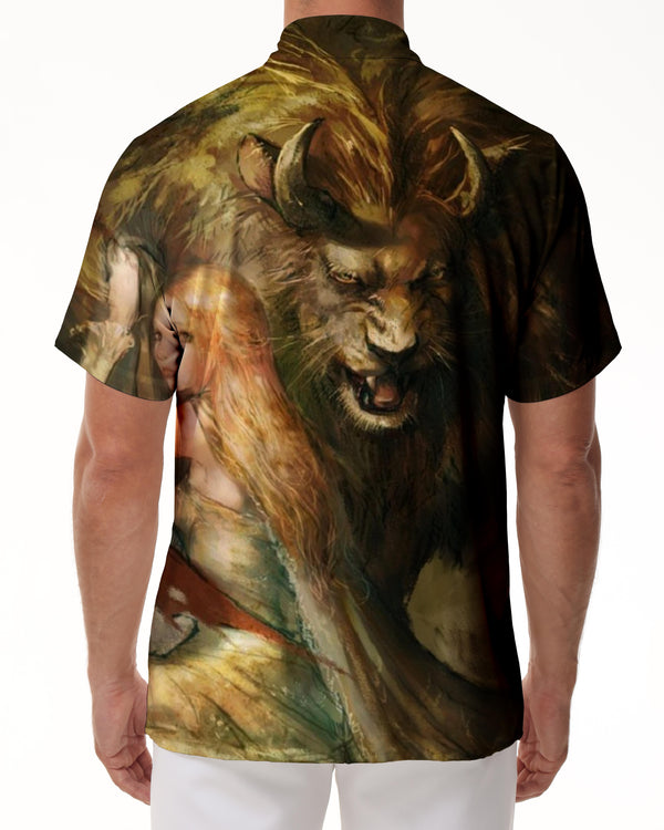 
Beast and Princess Hawaiian Button Pocket Men's Printed Short Sleeve Shirt Button Summer Beach Ocean Top
                