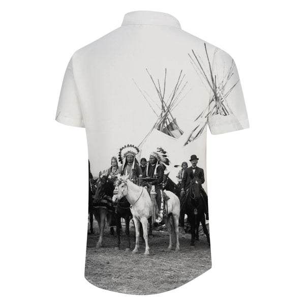 
Indian Print Pattern Feather Men's Short Sleeve Shirt Casual Button Shirt Short Sleeve Summer Tops with Pockets
                