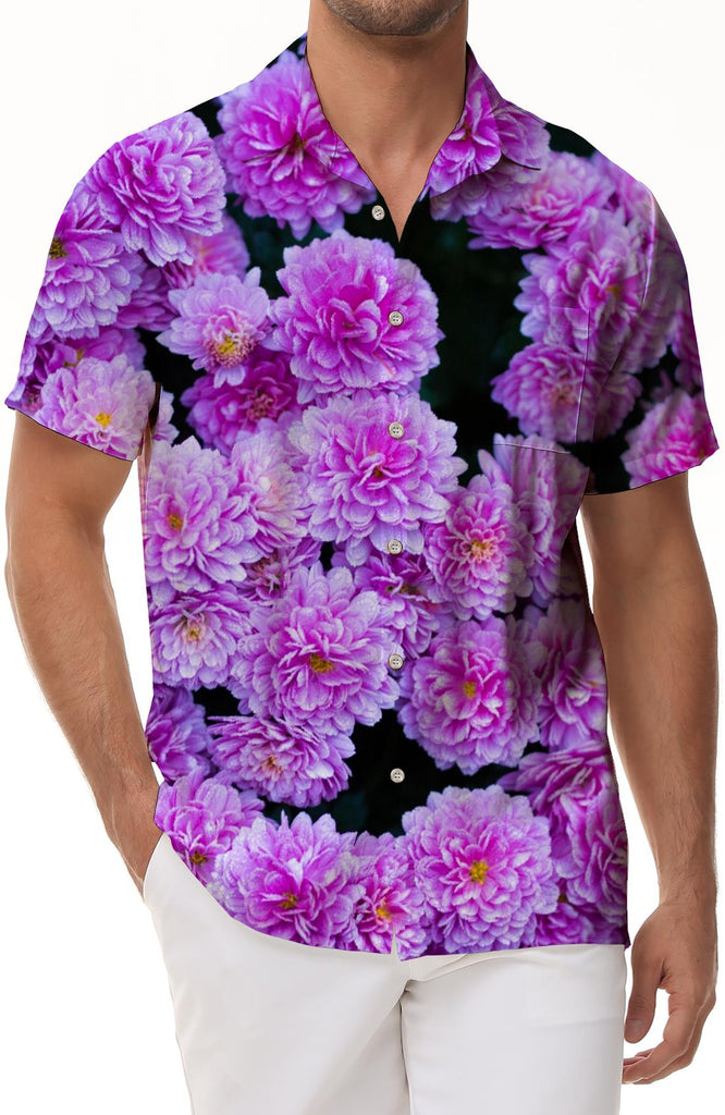 3d digital printing dahlia color men's retro lapel daily travel button-down shirt holiday beach shirt short sleeve