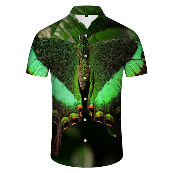 
Beautiful Green Butterfly Men's Casual Short Sleeve Loose Style Short Sleeve Shirt Hawaiian Rainforest Short Sleeve Shirt Green
                