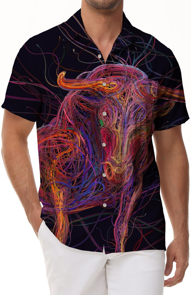 New Animal Cow 3D Printing Funny Short Sleeve Men's Casual Short Sleeve Lapel Summer Short Sleeve Shirt Fun Cow