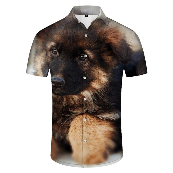 
German Shepherd Puppy Hawaii Casual Outdoor Travel Simple and Versatile Men's Button Lapel Short Sleeve
                