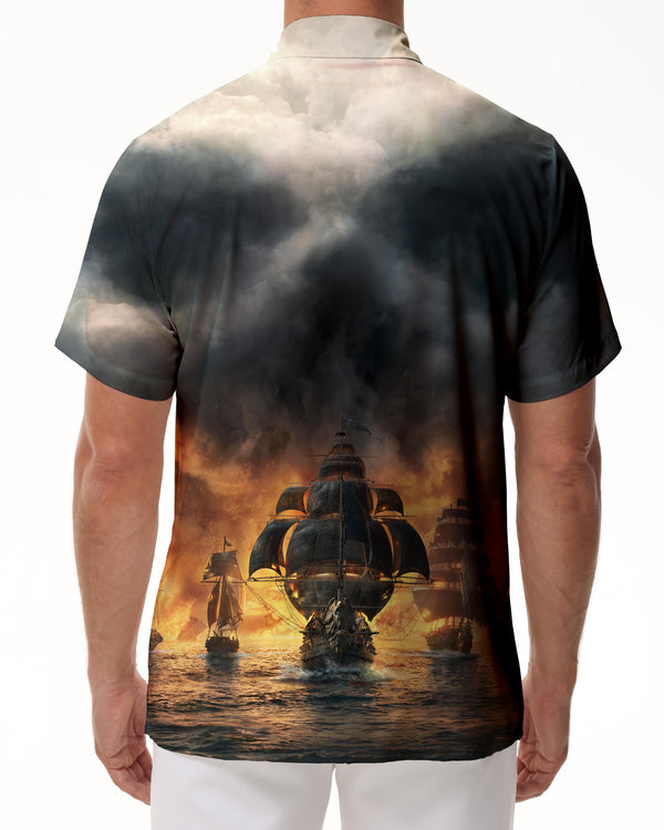 
Brand new men's pirate ship print casual hawaiian button down shirt short sleeve clothing pattern mixed color
                