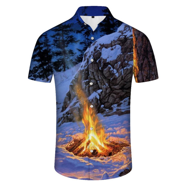 
Campfire Print Pattern Daily Simple Style Casual Travel Tops 3d Digital Printing Hawaiian Button Lapel Short Sleeves Men
                