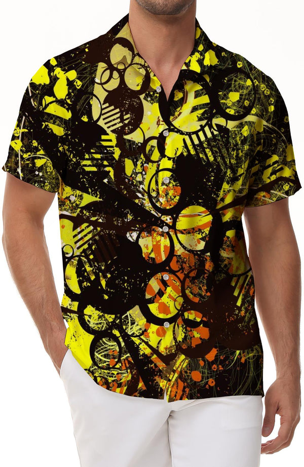 Art abstract pattern retro male design fashion travel men short sleeve Hawaiian shirt summer classic style casual loose indoor
