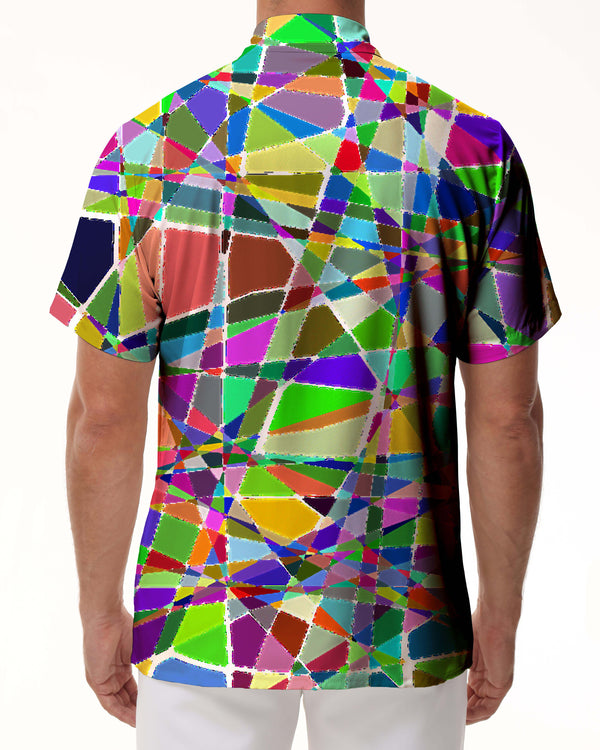 
Colorful geometric cool personalized hip-hop men's loose casual daily short-sleeved tropical Hawaiian lapel button-down shirt
                