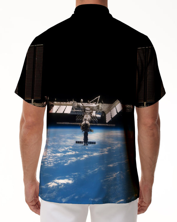 
Polyester satellite men's vacation daily travel short-sleeved shirt classic retro summer trend men's wear
                