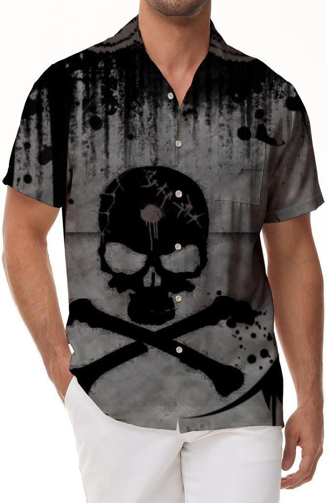 Beach casual Hawaiian men's button print island skull fashion shirt short sleeve clothing