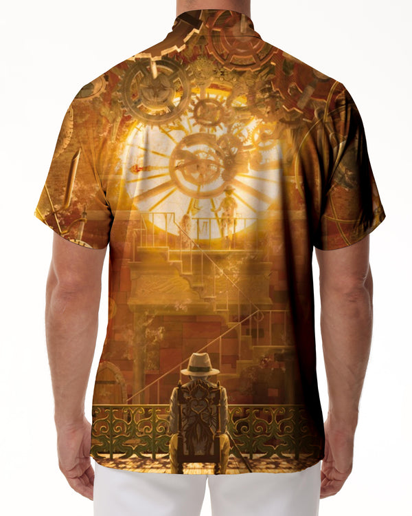 
Gears Clock Gold Century Men's Everyday Button-Down Short Sleeve Summer Hawaiian Beach Shirt 3D Digital Print Pattern
                