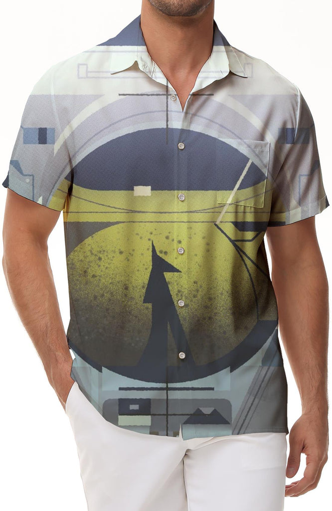 Space Station Men's Casual Daily Travel Short Sleeve Shirt Signal Tower Hawaiian Button Lapel Short Sleeve Button Shirt Pattern Printing Comfortable Fabric