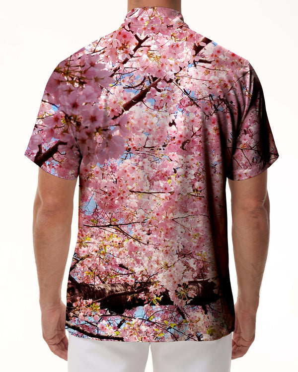 
3D Floral Print Pattern Cherry Blossom Hawaiian Button Lapel Men's Casual Short Sleeve Shirt Button Lapel Bag
                