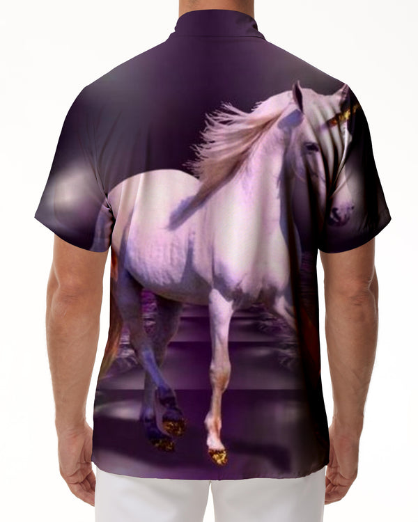 
Beach summer shirt men's Hawaiian button short sleeve casual four seasons shirt white horse tropical short sleeve ocean short sleeve
                