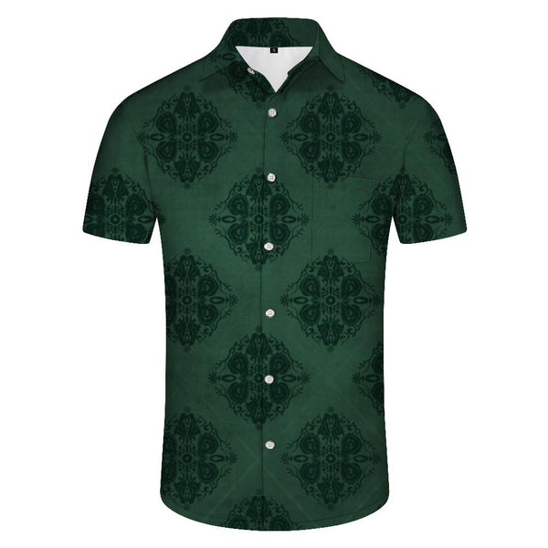 
Vintage Green Pattern Style Hawaiian Short Sleeve Shirt with Pockets Men's Casual Button Shirt Beach Wear
                