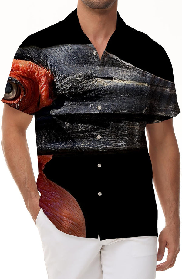 Black mouth personalized abstract red bird shirt short sleeve summer men's pocket loose classic fashion casual