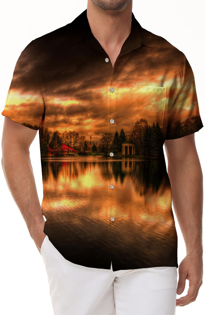 3d digital printing fashion casual loose short sleeve men's casual summer button-down lapel summer fun simple short sleeve shirt style