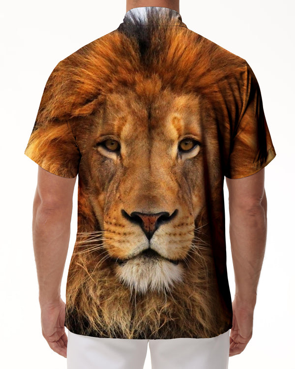 
Tropical casual everyday lion print pattern men's short sleeve shirt abstract fun Hawaiian clothing
                