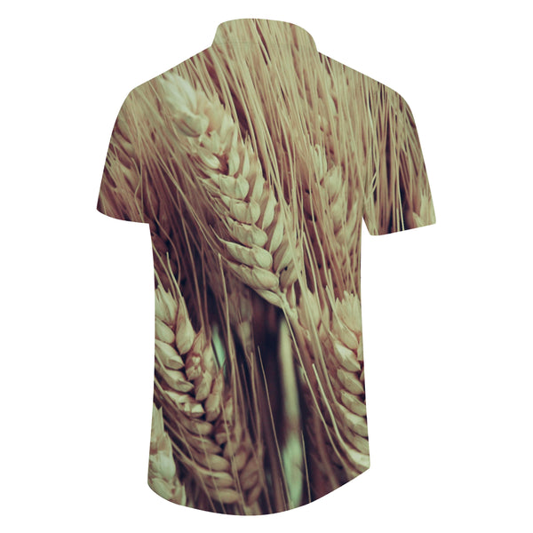 
Wheat and Blue Sky Print Men's Short Sleeve Shirt Casual Button Shirt with Pockets
                