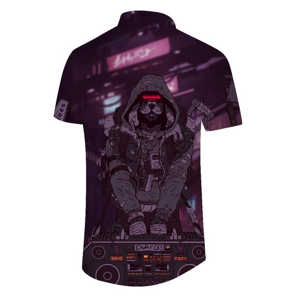 
Cool dj fashion print pattern men's Hawaiian shirt short sleeve button-down summer beach loose
                