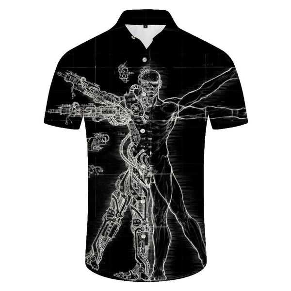 
Summer essential clothing print pattern human body structure detailed diagram men's casual loose beach seaside short-sleeved shirt black
                