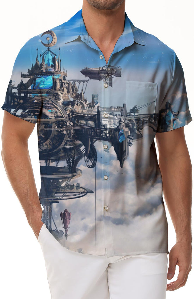 Sky City Landscape Men's Casual Shirt Regular Fit Short Sleeve Hawaiian Tropical Classic Fit